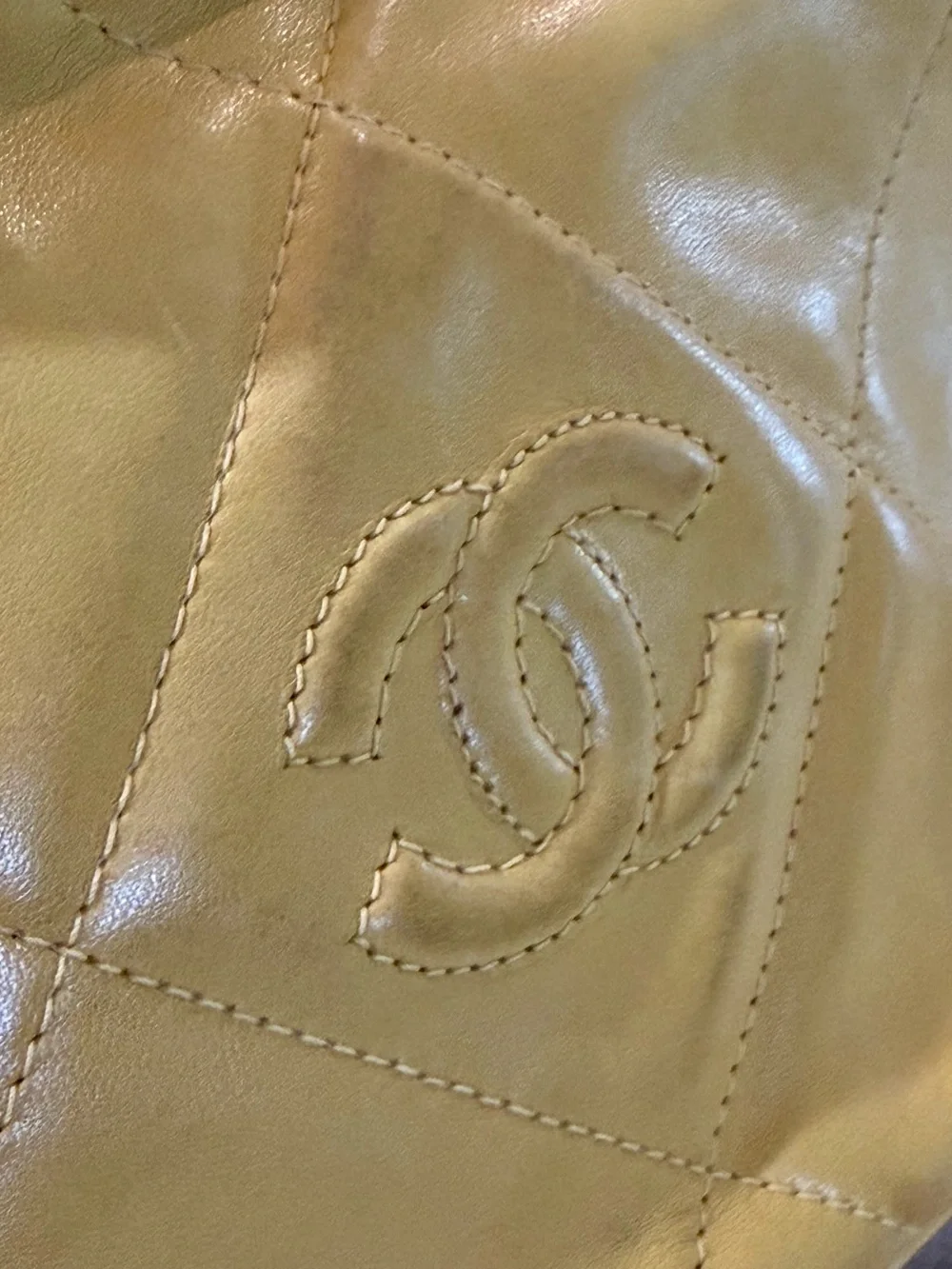 Authentic Vintage Chanel Yellow Lambskin CC Camera Bag 24K Gold Tassel
